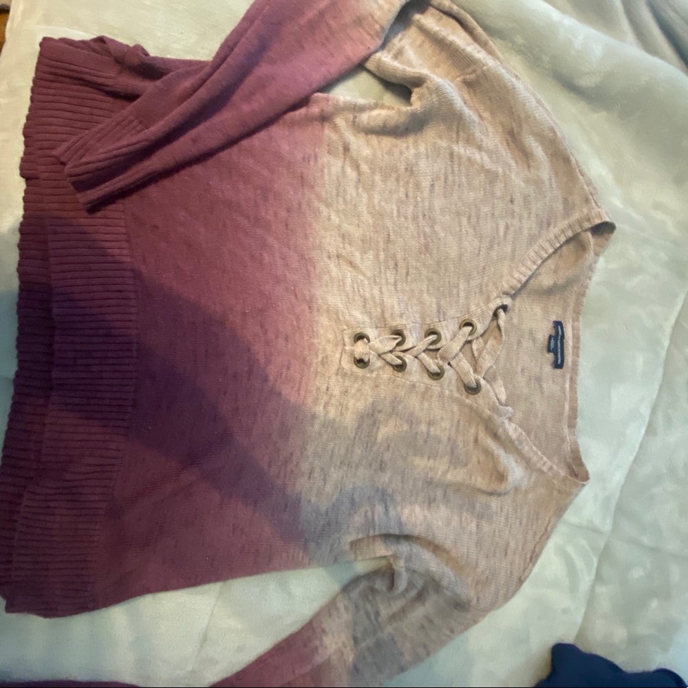 Tan to dark purple ombré sweater